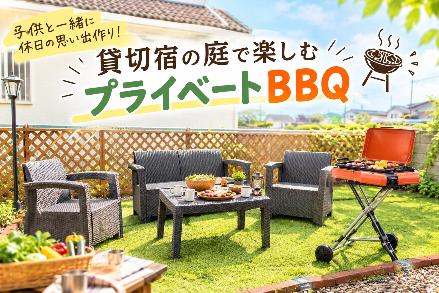 子供と一緒に休日の思い出作り！貸切宿の庭で楽しむプライベートBBQ