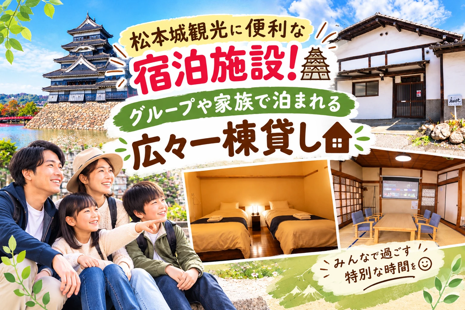 松本城観光に最適な一棟貸しの宿泊施設へ！