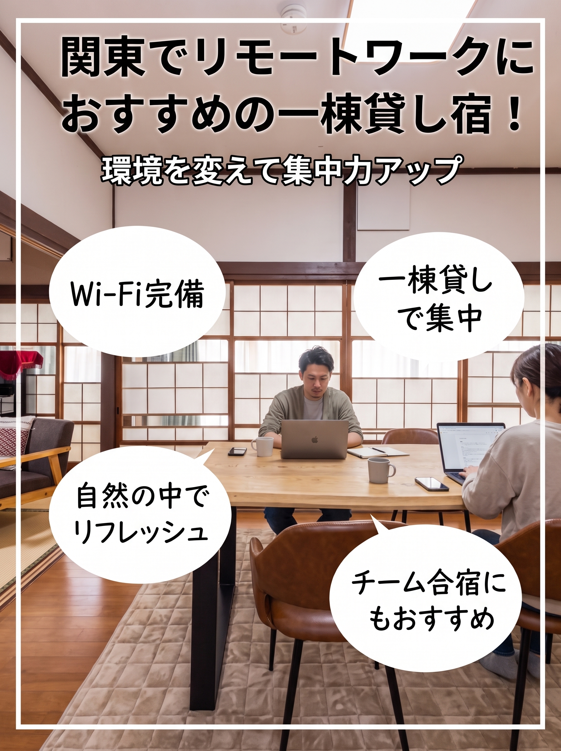 . 関東でリモートワークにおすすめの一棟貸し宿！環境を変えて集中力アップ