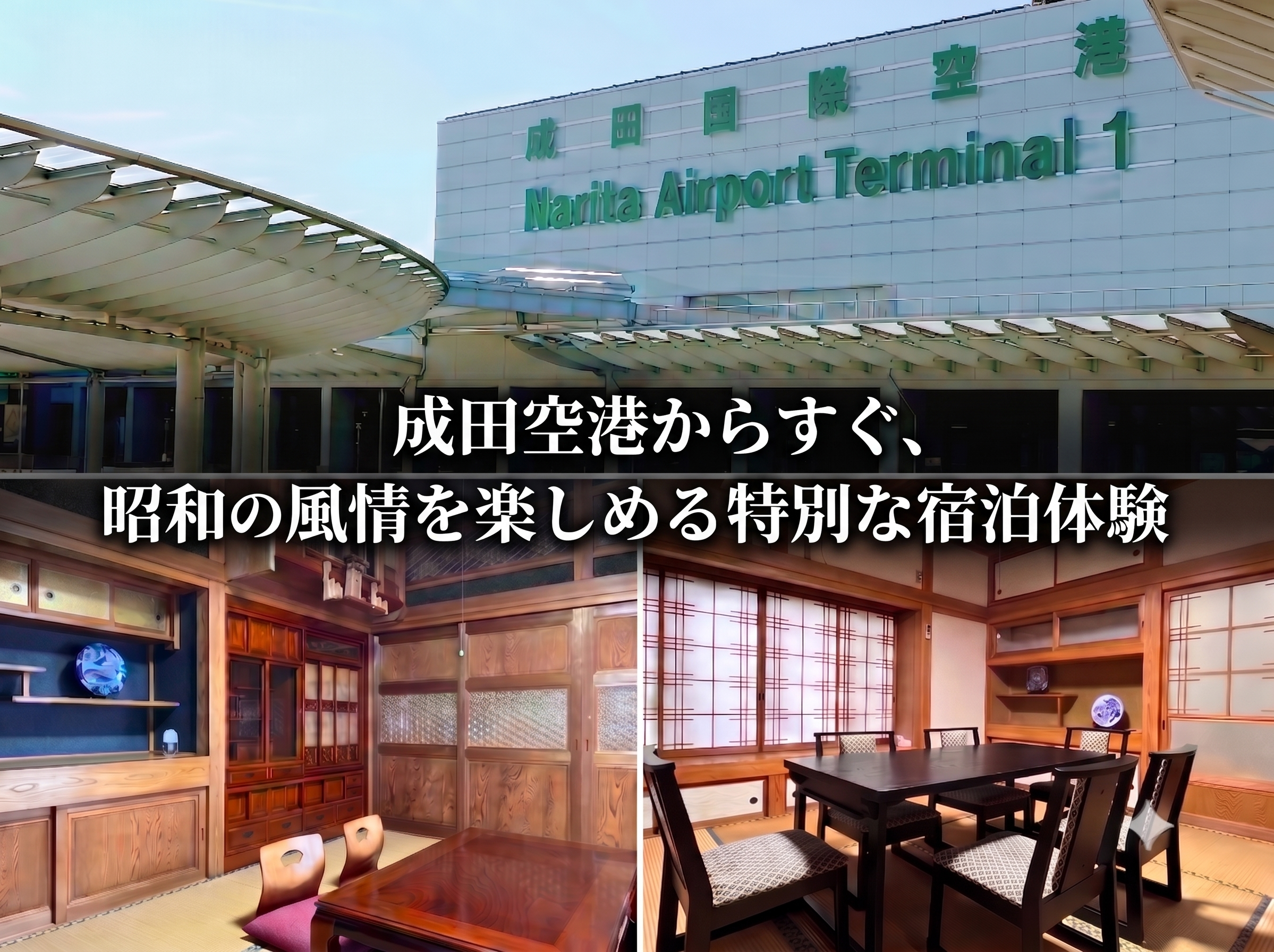 成田空港からすぐ、昭和の風情を楽しめる特別な宿泊体験